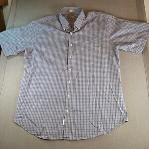 Peter Millar XL Button Up Shirt Cotton Blue White Check Short Sleeve